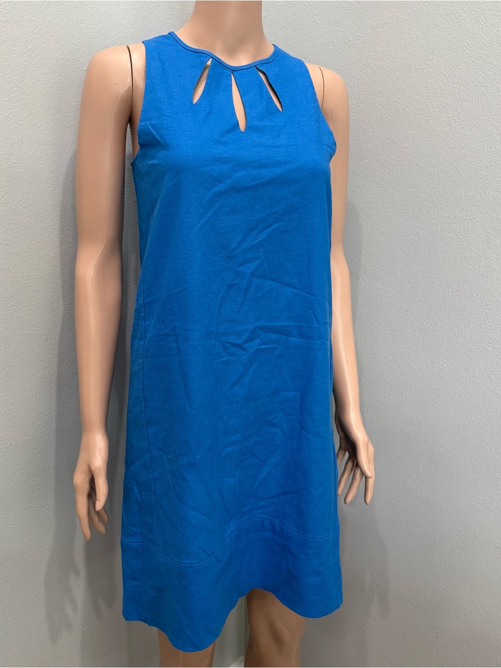 New York & Company Blue Keyhole Linen Blend Sleeveless Shift Dress Womens Small
